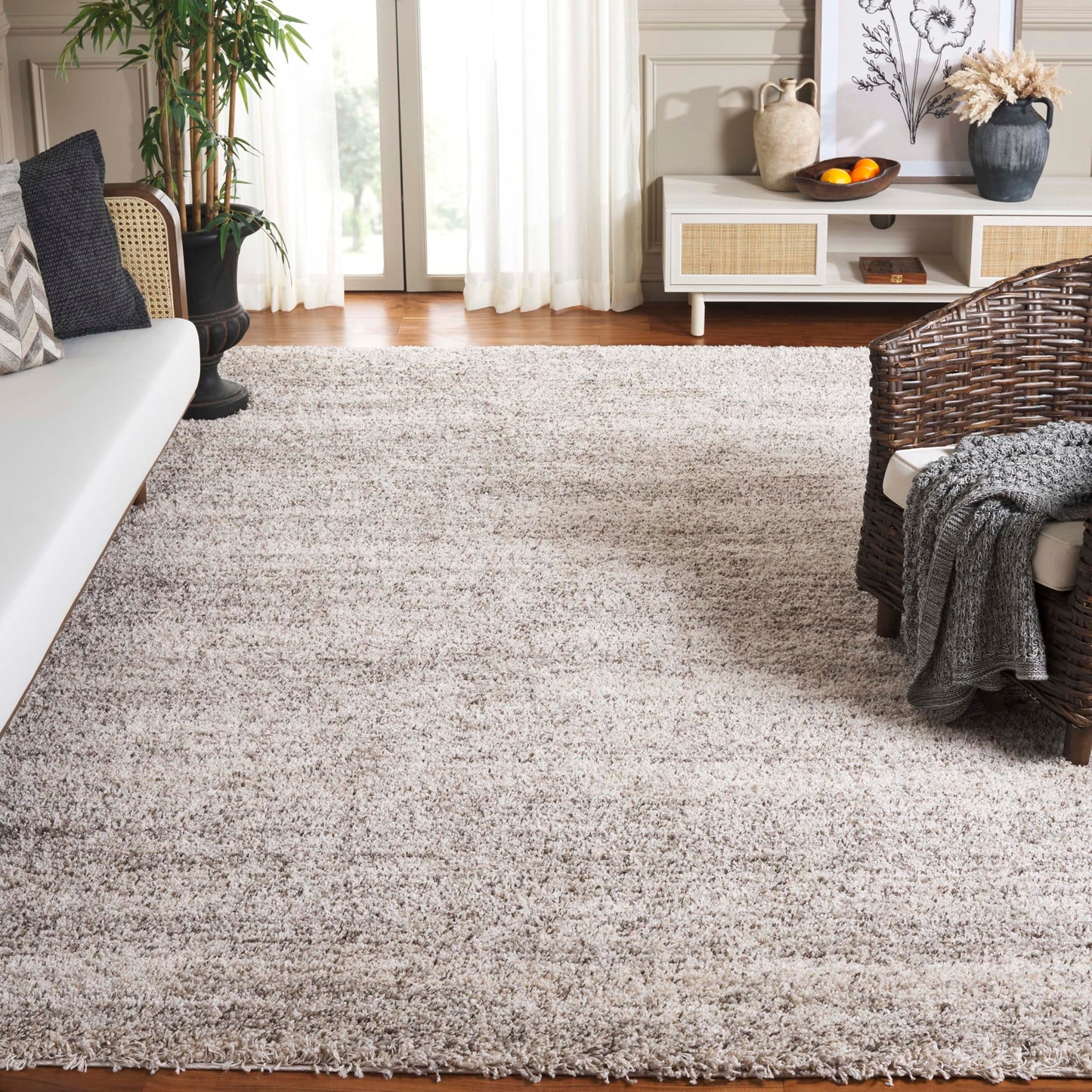 SAFAVIEH Hudson Shag Collection Area Rug - 10' x 14', Ivory & Grey, Modern Abstract Design, Non-Shedding & Easy Care, 2-inch Thick Ideal for High Traffic Areas in Living Room, Bedroom (SGH295B)