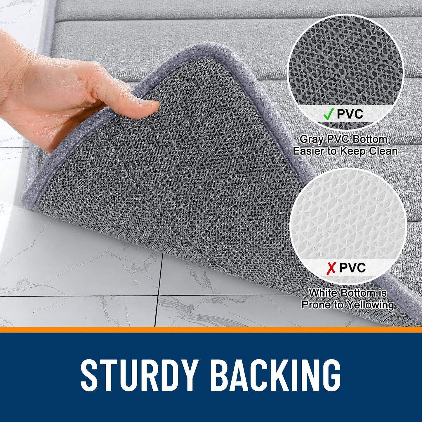 OLANLY Memory Foam Toilet Rugs U Shaped 24x20, Super Soft Absorbent Contour Bath Rugs, Quick Dry, Machine Washable Toilet Mat, Bathmat Floor Carpet, Bathroom Home Decor Accessories, Grey