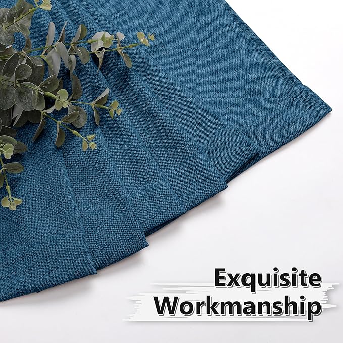 Tollpiz Short Linen Tier Curtains Rod Pocket Semi Sheer Half Kitchen Curtain Burlap Light Filtering Thick Linen Drapes for Bathroom, 30 x 24 inches Long, Classic Blue, Set of 2 Panels