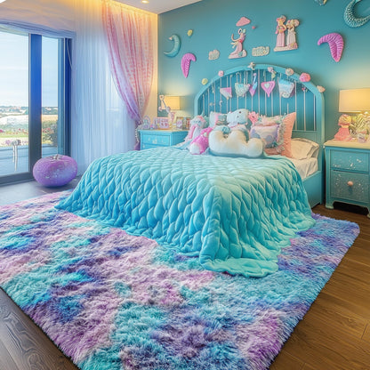 PAGISOFE Cute Furry Pastel Rug for Girls Bedroom, Soft Adorable Rainbow Purple Tent Rugs for Livingroom, Kid Room,Playroom Nursery Home Decor,Plush Mermaid Kawaii Rug Fluffy Carpet 4x6 Area Rug Sturdy