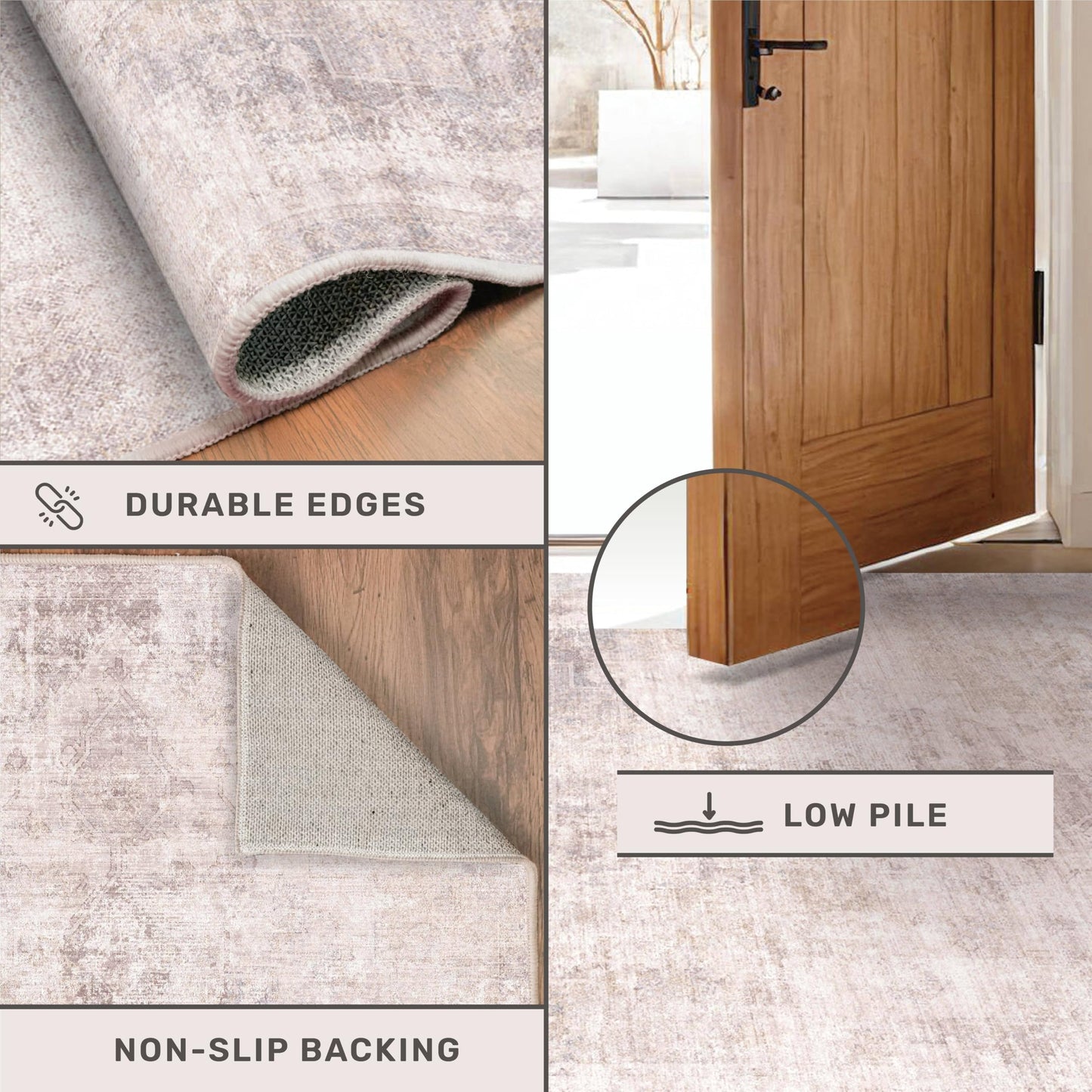 Hazo Haus Modern Pink and Grey 5x7 Area Rugs for Bedroom - Abstract Living Room Rug, for Dining Room Under Table, Washable, Non Slip & Soft, Medallion Distressed Print Pattern
