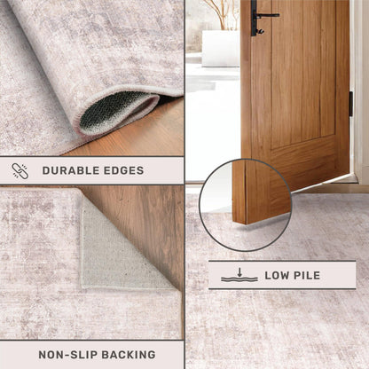 Hazo Haus Modern Pink and Grey 5x7 Area Rugs for Bedroom - Abstract Living Room Rug, for Dining Room Under Table, Washable, Non Slip & Soft, Medallion Distressed Print Pattern