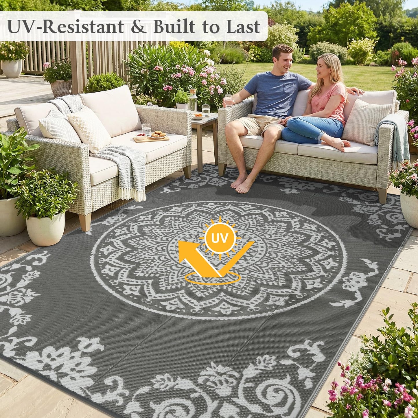 famibay Outdoor Rug Waterproof 5x8 ft, Reversible Outdoor Plastic Straw Rug, UV-Resistant Patio Rug Lightweight Portable RV Mat Indoor Outdoor Carpet for Camping, Balcony, Deck, Backyard, Picnic