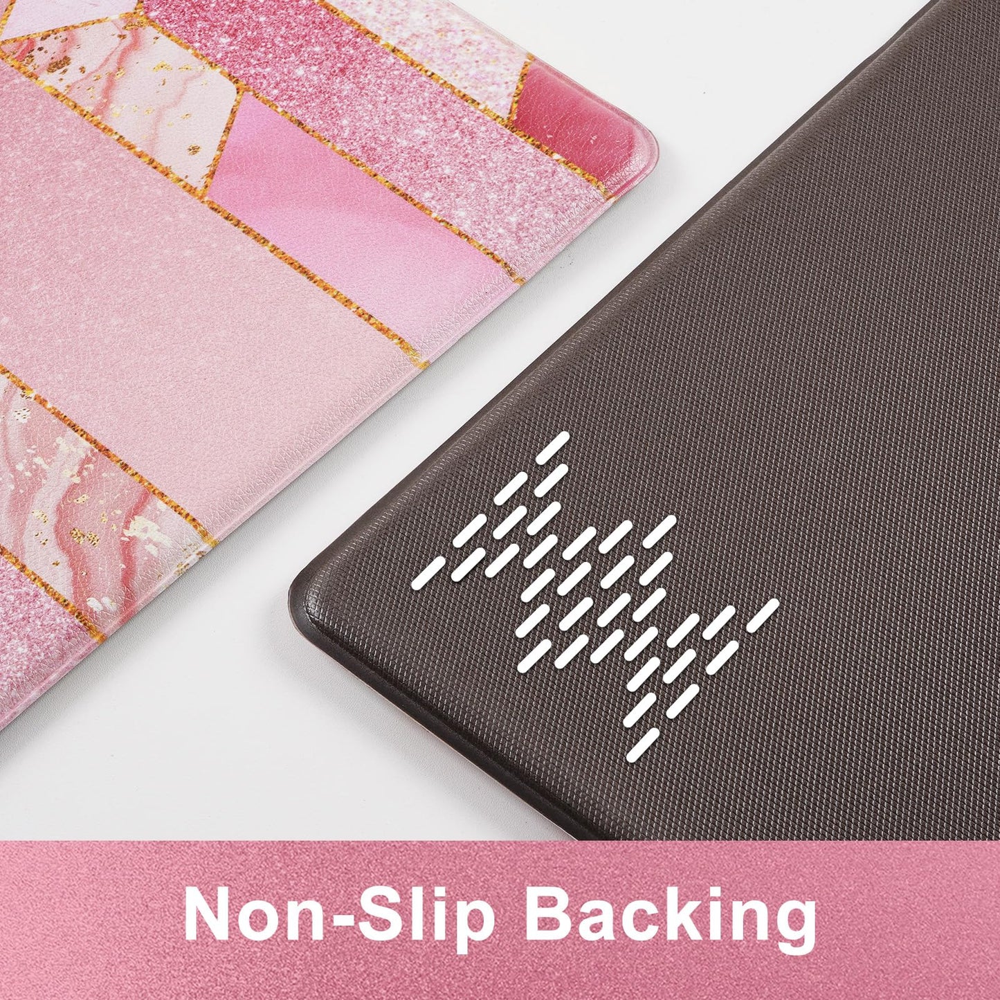 Likiyol Marble Kitchen Rugs Set of 2 Kitchen Mats for Floor Anti Fatigue Mats for Kitchen Floor, Pink Ombre Kitchen Rugs Non Slip Washable Comfort Standing Kitchen Decor Mat, 18'' x 48'' + 18'' x 30''