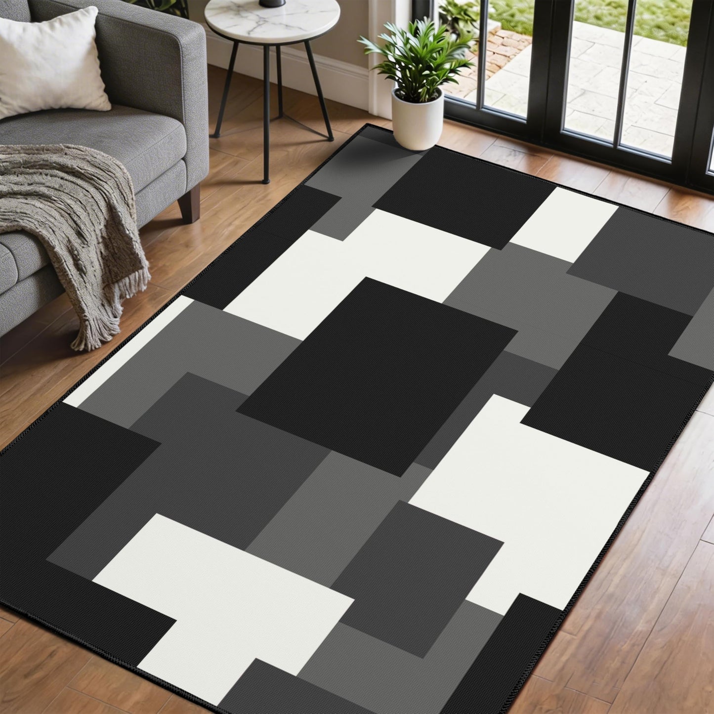 Tyrot Washable Rug 3x5 Non Slip Area Rugs for Living Room, Modern Geometric 3x5 Entryway Rug, Ultra Thin Linen-Look Abstract Indoor Carpet for Bedroom Entrance Home Office, Black and White Grey