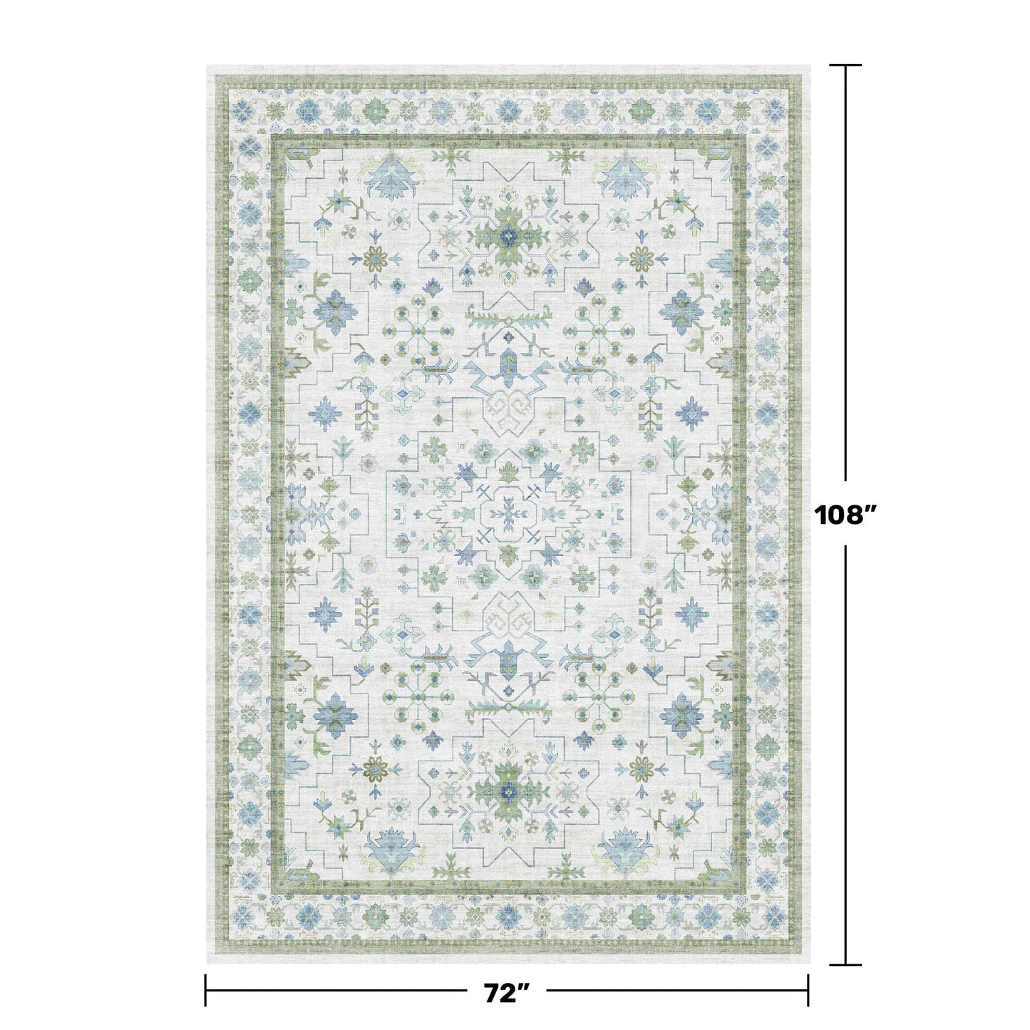 Hazo Haus Cream Oushak 6x9 Bedroom Rug - Boho Floral Cool Blue and Green, Washable Low Pile Non-Slip Ultra-Thin Large Area Rugs for Bed Room, Living Room, Playroom