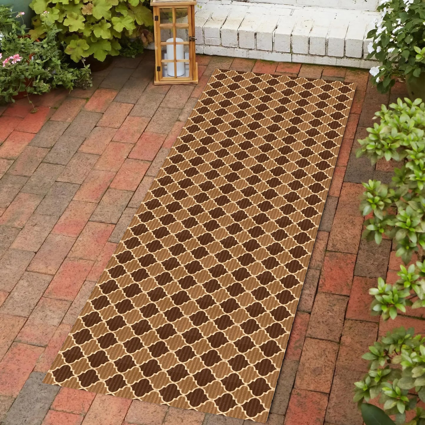 Indoor/Outdoor Custom Size Low Profile Runner Rug with Non-Slip PVC Backing - Water Resistant- 31'' & 36'' & 42'' Wide-Runner Rugs for Hallway, Entryway, Deck, Kitchen, Office, Garage- Trellis