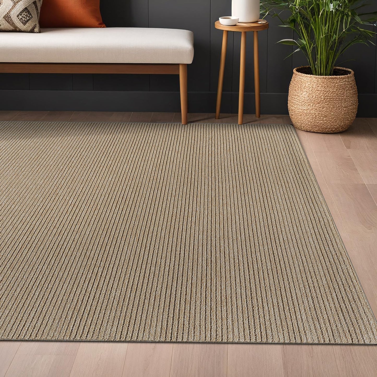 Beverly Rug Non-Slip Modern Rug 6x9 Solid Traditional Rubber Backing Machine Washable Soft Thin Indoor Area Rugs for Living Room Stain Resistant Non Shedding Casual Carpet (6 x 9 Beige)