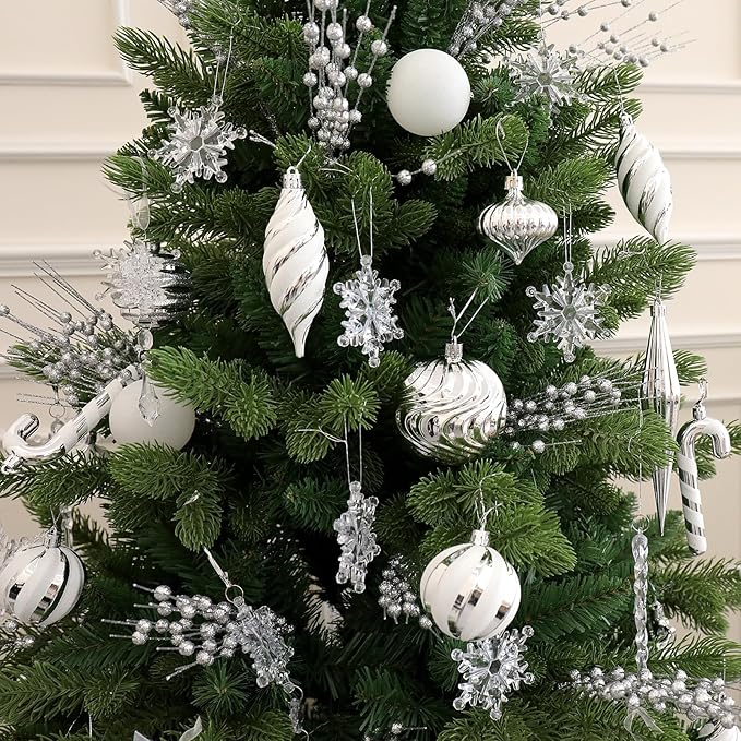 Christmas Ball Ornaments Set Shatterproof Christmas Tree Ornaments 24 PCS Painted Shaped Styles Xmas Tree for Holiday Decor,Silver