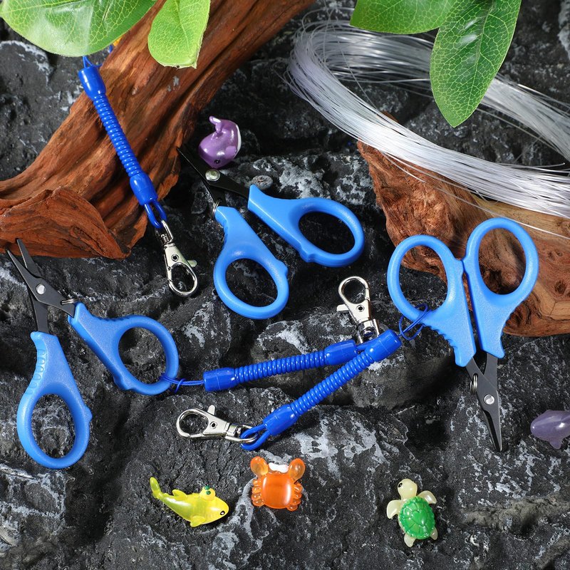 3 Pieces Fishing Scissors, Stainless Steel Fishing Line Cutter Portable Braided Line Cutter with Titanium Coating Fishings with Hook and Retractable Coil Lanyards Accessories(Blue)