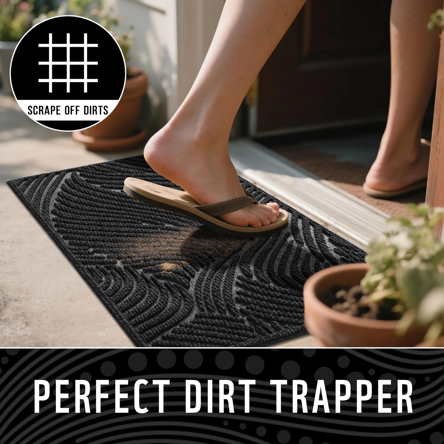 Yimobra Doormat Indoor Outdoor Entrance, Simple Stripes, All-Weather Waterproof & Non-Slip Mat for Front Door, Heavy Duty Polyester Welcome Mat for Garage, Patio-60x36，Black