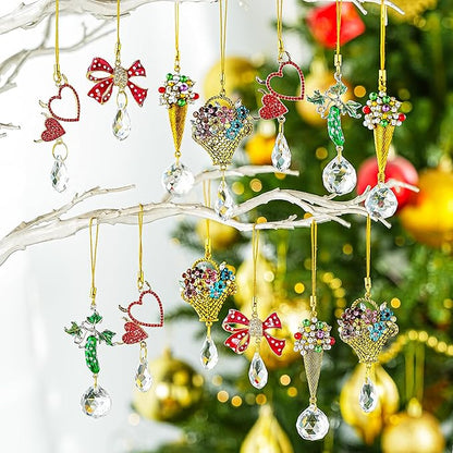 H&D HYALINE & DORA 6 Pcs Red Bow Ornaments for Christmas Tree Decorations Rhinestones Bow Crystal Suncatcher Gifts Hanging Ornaments for Home Xmas Holiday Decor