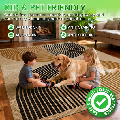 JROSING Washable Rainbow Easy Jute Rug 5x7, Neutral Geometric Modern Outdoor Indoor Patio Farmhouse Large Rugs, Woven Non Slip Thin Carpet for Living Dining Play Room Bedroom Classroom Kids Nursery