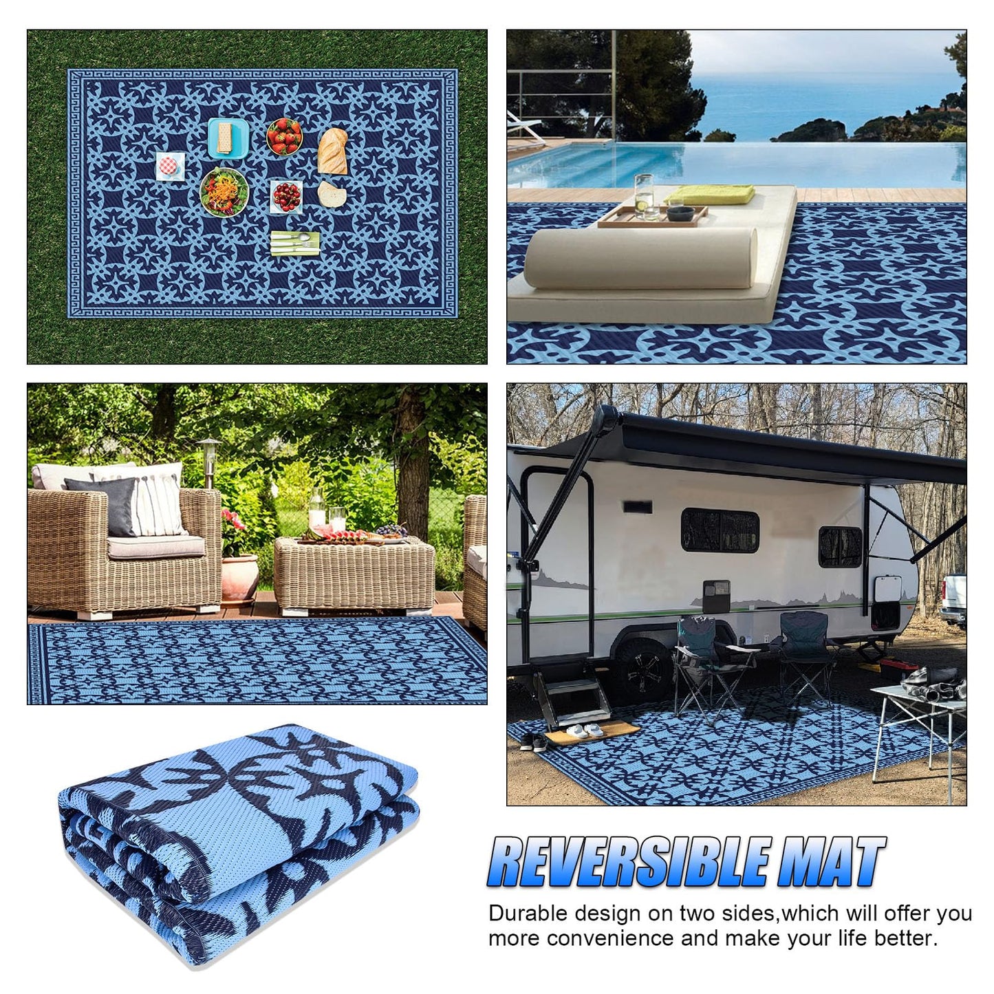 TIPHOPE RV Outdoor Rugs,Waterproof 9x6 FT Outdoor Camping Rugs Foldable Camper Rugs with Carrying Bag Large Floor Rug for Outdoor Camping,Beach,Picnic,Lightweight