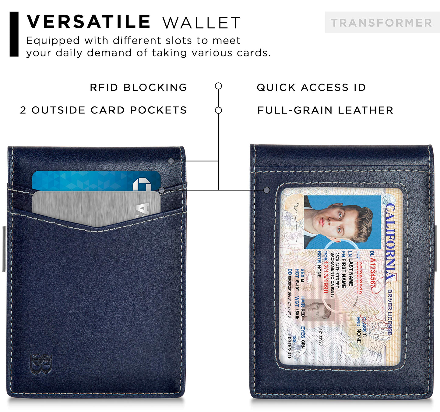 SERMAN BRANDS Money Clip Wallet - Mens Wallets slim Front Pocket RFID Blocking Card Holder Minimalist Mini Bifold (Atlantic Blue Transformer)