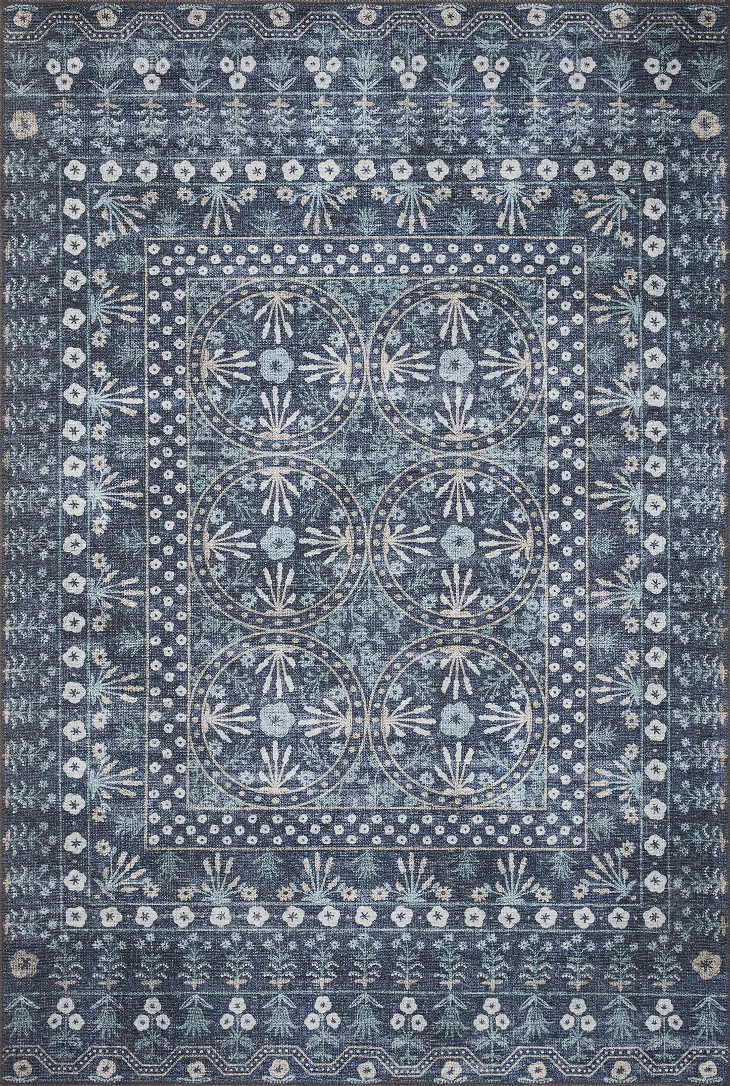 Loloi Rifle Paper Co. Maison Collection MAO-03 Rosette Blue 7'-6" x 9'-6", .19" Pile Height, Area Rug