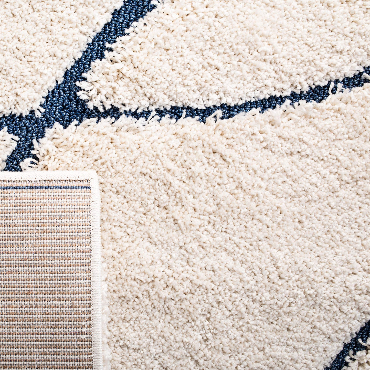 SAFAVIEH Florida Shag Collection Accent Rug - 3'3" x 5'3", Cream & Blue, Non-Shedding & Easy Care, 1.2-inch Thick Ideal for High Traffic Areas in Entryway, Living Room, Bedroom (SG471-1165)