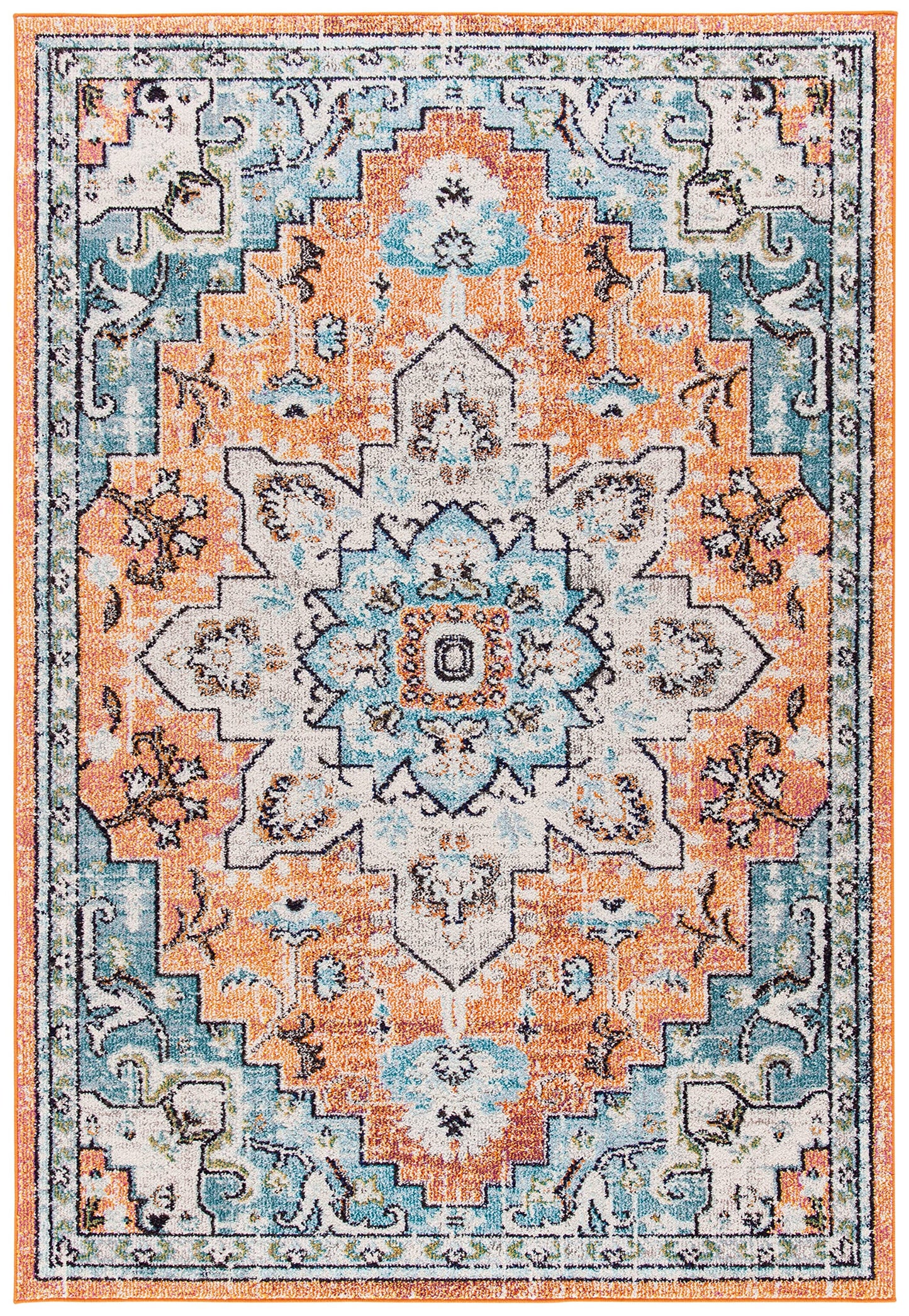 SAFAVIEH Area Rug 6x9 - Madison Collection - Orange & Teal, Boho Chic Distressed Medallion Design, Non-Shedding & Easy to Clean, Ideal for Living Room, Bedroom, Dining Space (MAD473P)