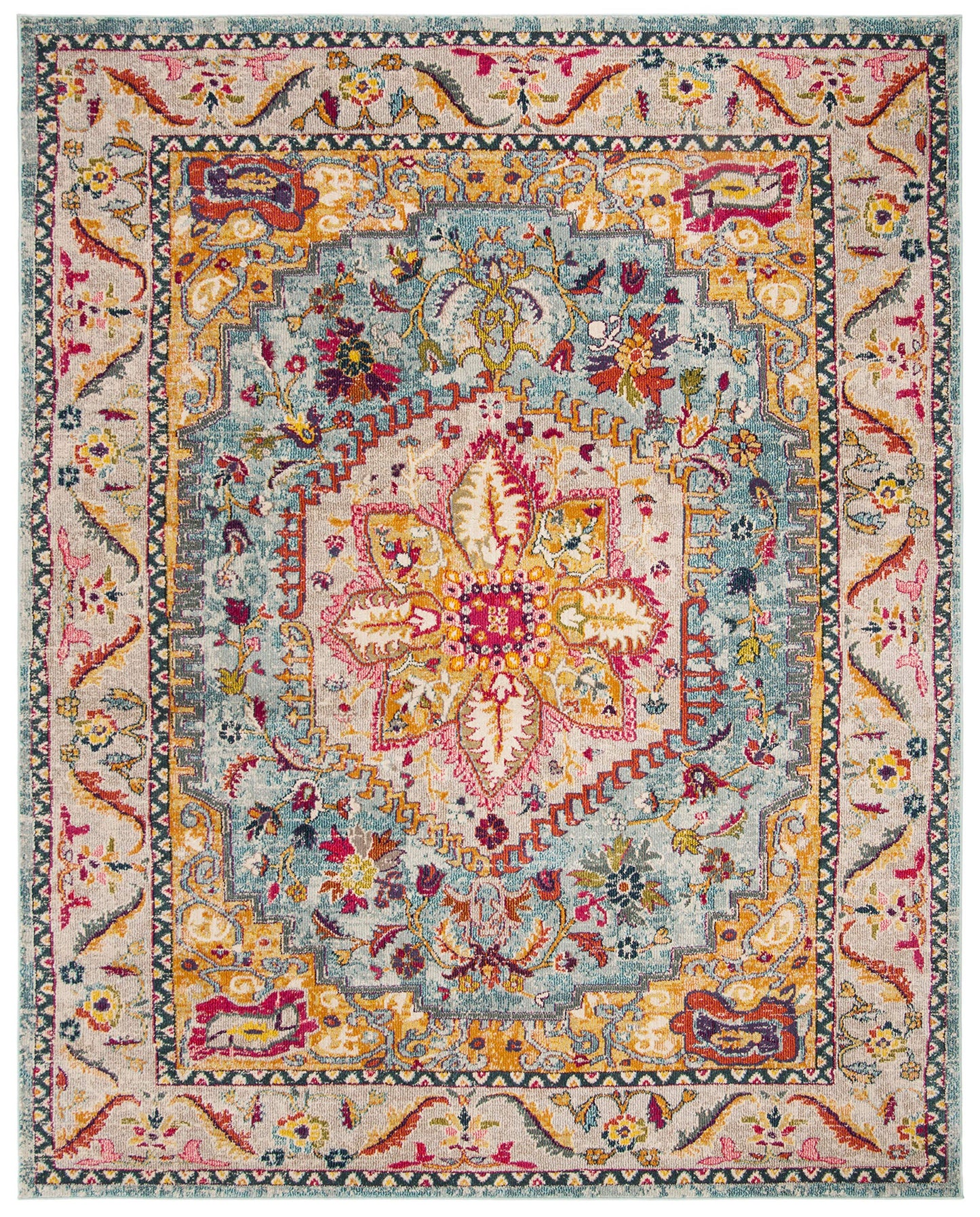 SAFAVIEH Area Rug 8x10 - Phoenix Collection - Large - Turquoise & Beige, Boho Oriental Medallion Design, Non-Shedding & Easy Cleaning, Ideal for Living Room, Bedroom, Office, Dining Space (PHX153K)