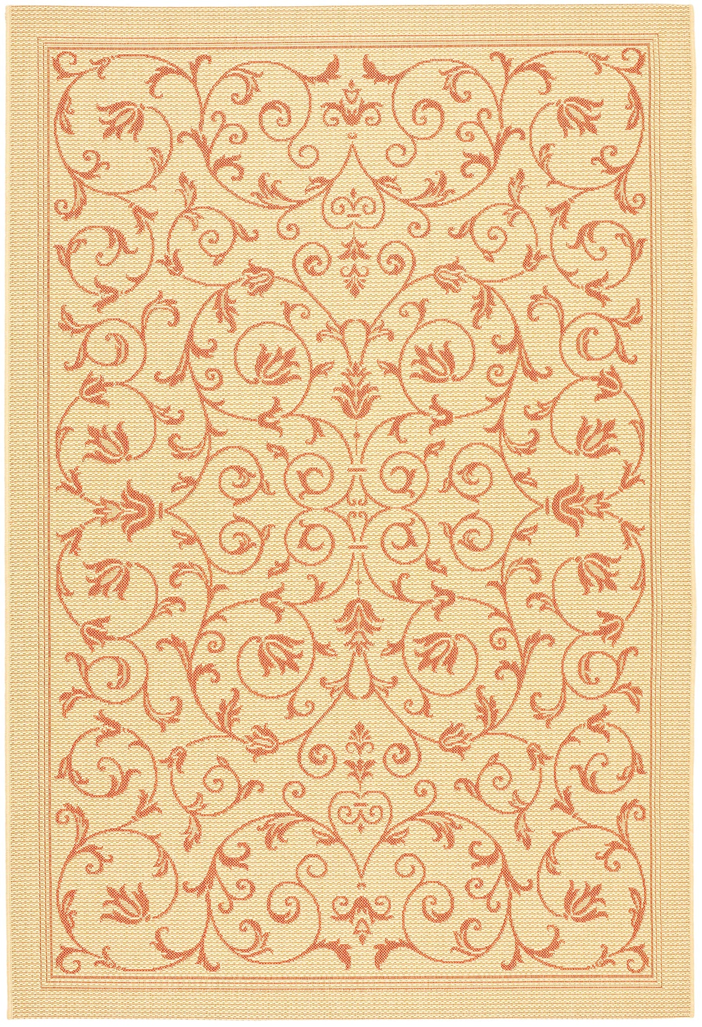 SAFAVIEH Washable Rug Outdoor Courtyard Collection - 5'3" x 7'7", Natural & Terracotta, Non-Shedding & Easy Cleaning, Ideal for Patio, Backyard, Mudroom (CY2098-3201)