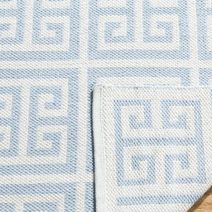 SAFAVIEH Montauk Collection Runner Rug - 2'3" x 7', Light Blue & Ivory, Handmade Greek Key Cotton, Ideal for High Traffic Areas in Living Room, Bedroom (MTK724K)