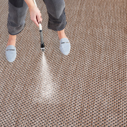 SAFAVIEH Washable Rug Outdoor Courtyard Collection - 8' x 10', Natural & Black, Non-Shedding & Easy Cleaning, Ideal for Patio, Backyard, Mudroom, DIning Space (CY8521-37312)