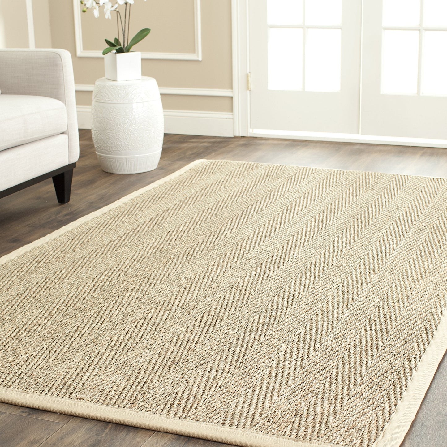 SAFAVIEH Area Rug 6x9 - Natural Fiber Collection - Natural & Beige, Seagrass, Herringbone Pattern with Border (NF115A)