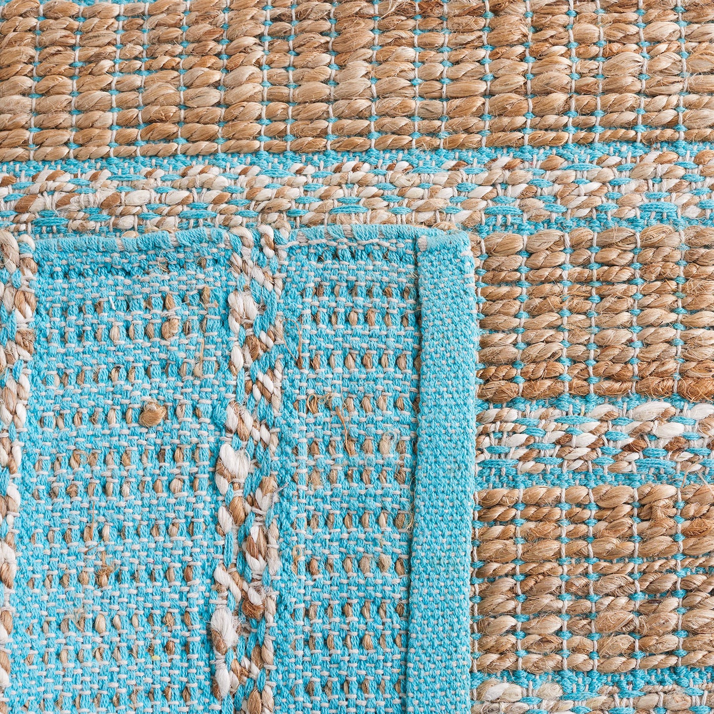 SAFAVIEH Area Rug 8x10 - Natural Fiber Collection - Large - Teal & Natural, Handmade Jute & Cotton Flat Weave, Stripe Pattern, Ideal for Living Room, Bedroom, Dining Space (NFB655K)