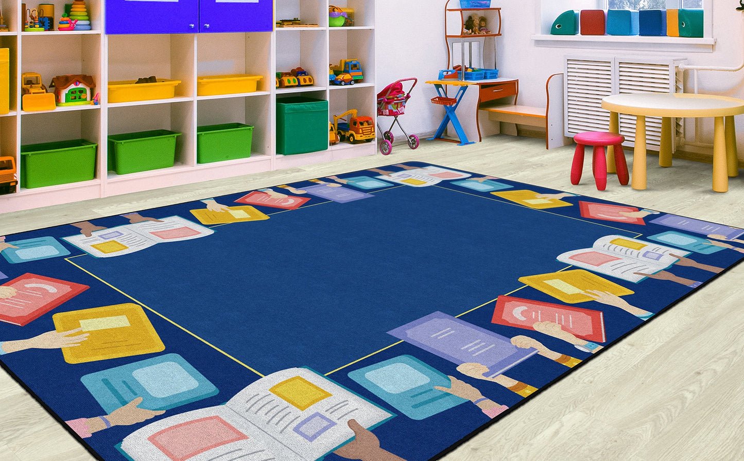 Flagship Carpets Book Border Multicolor Children's Educational Rug for Classroom Reading Area or at Home Activity and Learning Space, 7'6" x 12', Rectangle