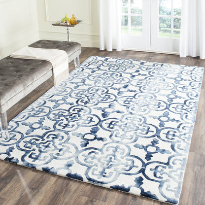 SAFAVIEH Dip Dye Collection Area Rug - 5' x 8', Ivory & Navy, Handmade Moroccan Watercolor Wool, Ideal for High Traffic Areas in Living Room, Bedroom (DDY711P)