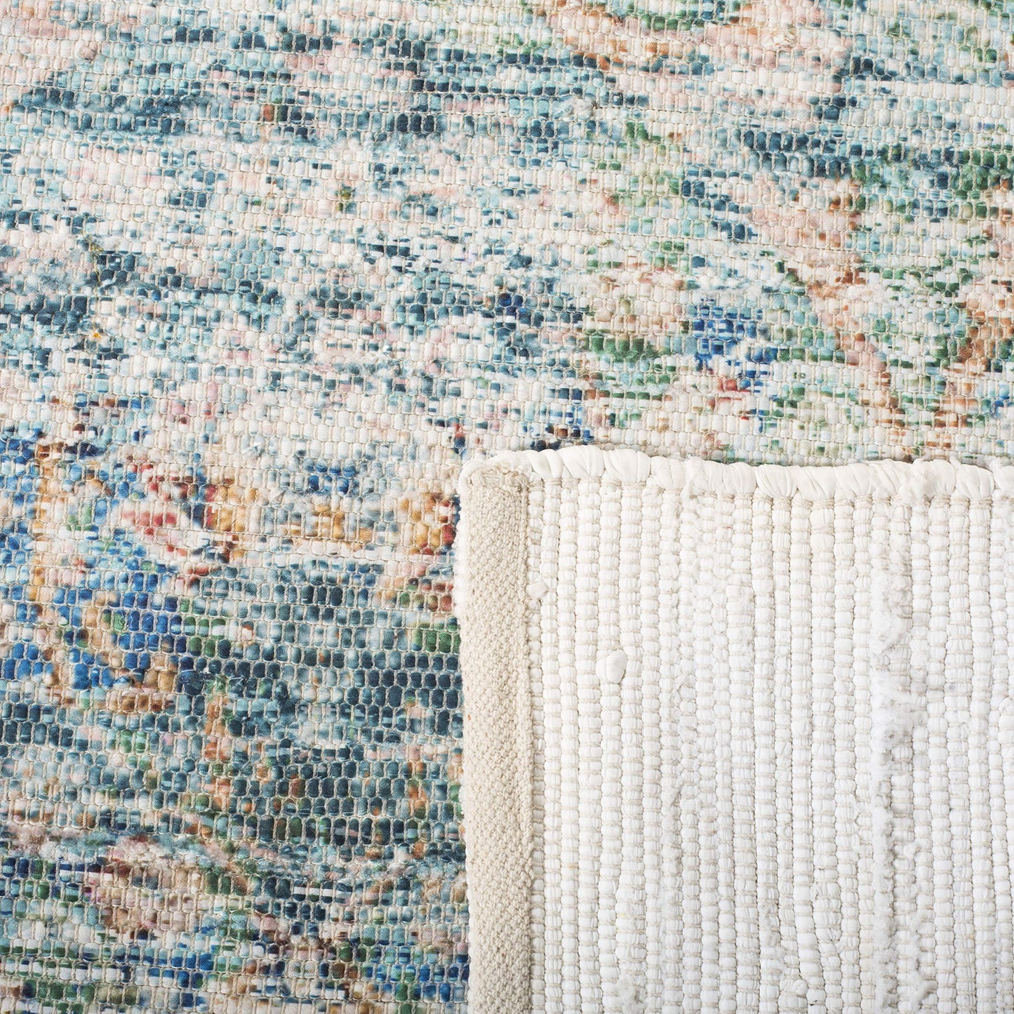 SAFAVIEH Saffron Collection Area Rug - 5' x 8', Turquoise & Peach, Handmade Boho Chic Distressed Cotton, Ideal for High Traffic Areas in Living Room, Bedroom (SFN563A)