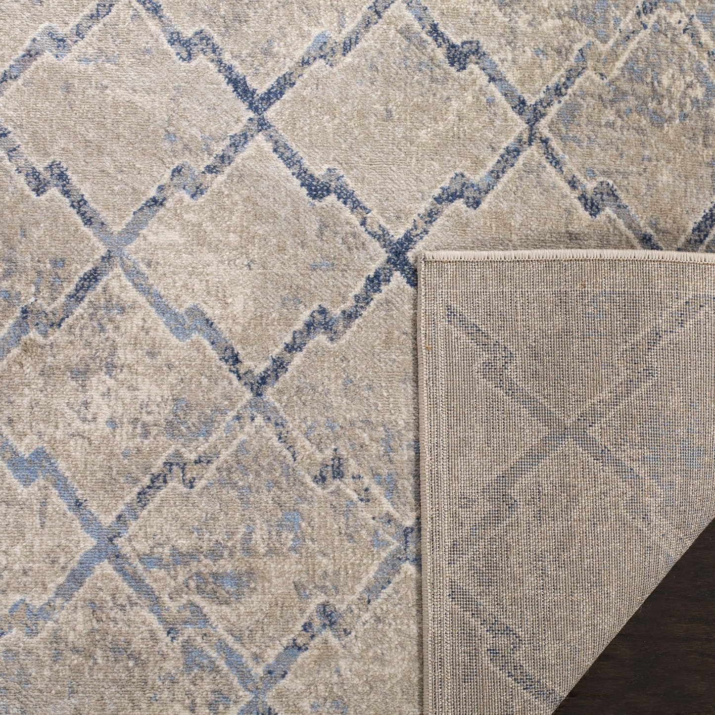 SAFAVIEH Brentwood Collection Accent Rug - 4' x 6', Light Grey & Blue, Trellis Distressed Design, Non-Shedding & Easy Care, Ideal for High Traffic Areas in Entryway, Living Room, Bedroom (BNT809G)