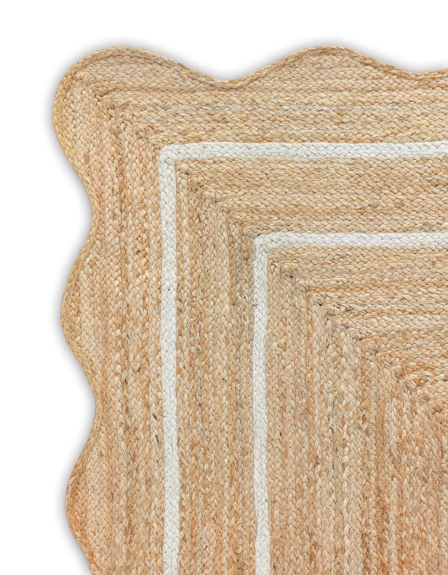 Weaving Village Wave Scalloped Natural Jute Rug - Boho Entryway Runner, Farmhouse Scallop, Off White (8'x10')