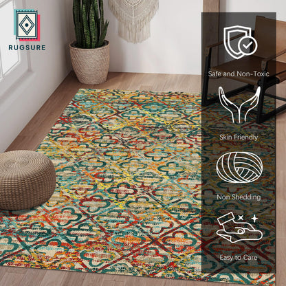RUGSURE Washable Area Rugs, 8' x 10' - 1/6 Thick - Stain & Water Resistant Non-Slip - Perfect Resistant Rug for Living Room, Bedroom, Nursery, Pet & Child Friendly, Vibrant Colors Rugs, Multicolor