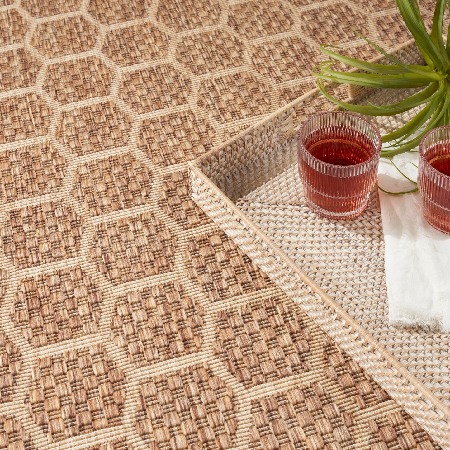 Nourison Home Reversible Indoor Outdoor Natural 8' x 10' Area Rug - Easy Clean, Non Shedding, Bed Room, Living Room, Dining Room, Kitchen (8' x 10')