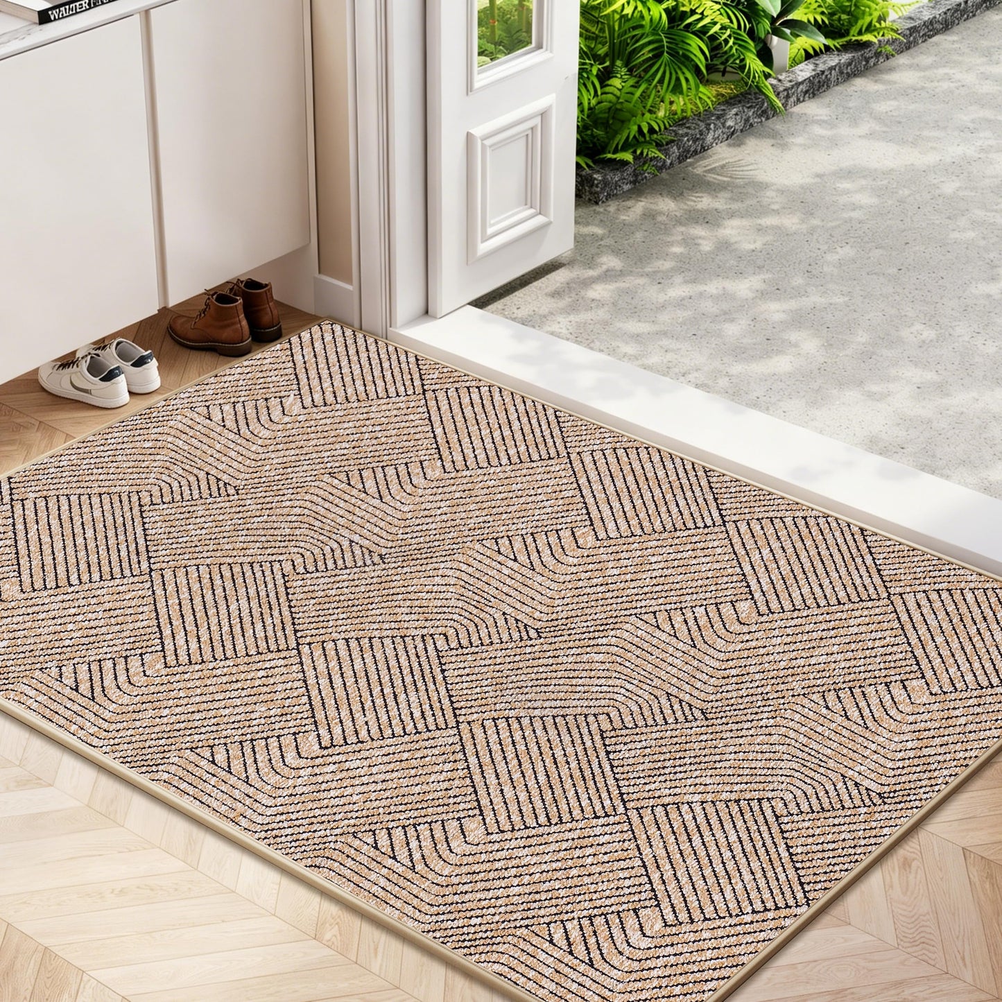 Naoloture Indoor Door Mat 24"x36", Low-Profile Welcome Front Door Mat Indoor Entrance, Non Slip Rubber Backing Inside Doormat Washable Entryway Dirt Resistant & Absorbent 2x3 Entry Mat, Light-Brown