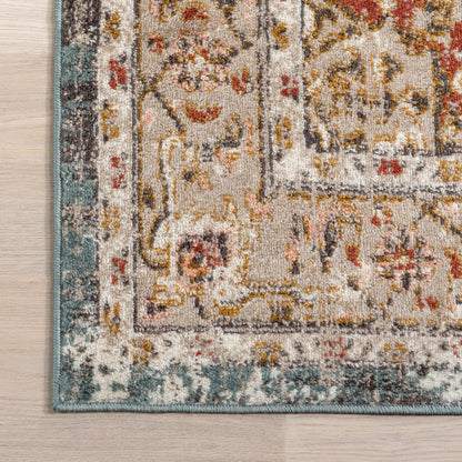 nuLOOM Performance Oriental Style Area Rug, Vintage Design, Durable, Easy to Clean, Justine Beige, Oval 4' x 6'