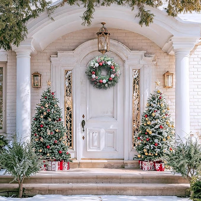 Valery Madelyn 24’ Pre-Lit Christmas Wreath for Front Door with Light, Large Lighted Outdoor Christmas Wreath with Red Green White Xmas Ball Norfolk Pine for Home Porch Fireplace Window Holiday Decor