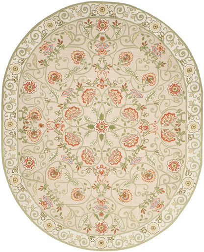 SAFAVIEH Chelsea Collection Area Rug - 7'6" x 9'6" Oval, Beige & Green, Hand-Hooked French Country Wool, Ideal for High Traffic Areas in Living Room, Bedroom (HK330A)