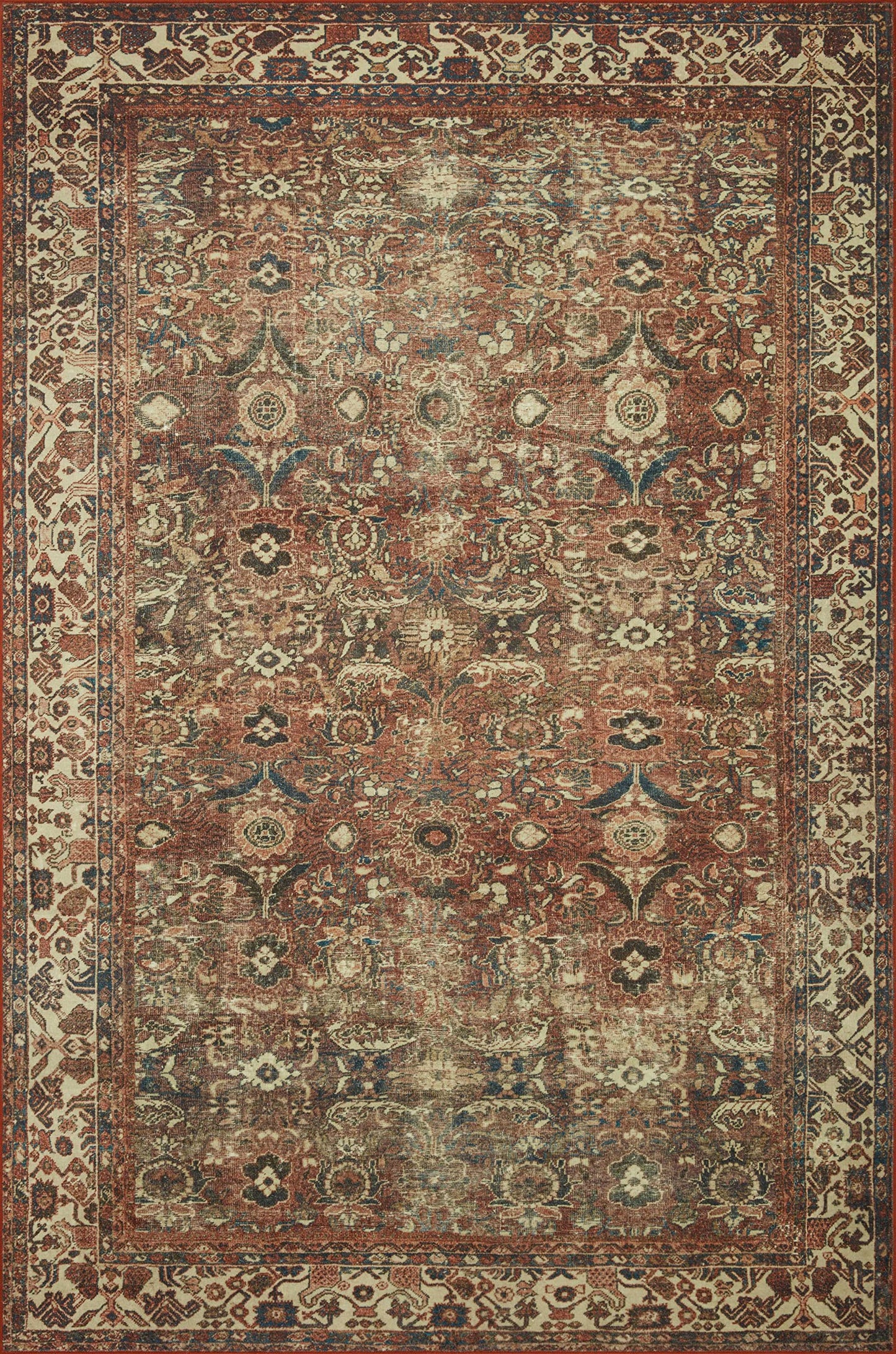 Loloi Magnolia Home by Joanna Gaines Banks Collection BAN-04 Brick/Ivory 5'-0" x 7'-6", .13" Pile Height, Machine Washable, Area Rug