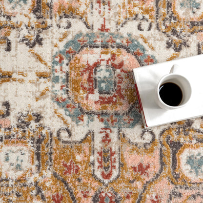 nuLOOM Performance Oriental Style Area Rug, Vintage Design, Durable, Easy to Clean, Justine Beige, Oval 4' x 6'
