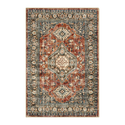Lahome Oriental Washable Small Area Rug, 2x3 Rugs for Entryway Kitchen, Ultra-Thin Soft Indoor Door Mat Non Slip Throw Carpet for Bedroom Bathroom Eleanor, Brick Red