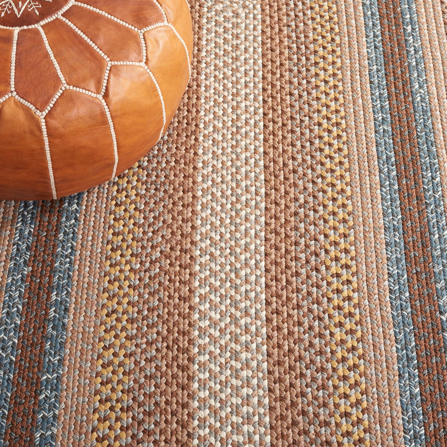SAFAVIEH Washable Rug Outdoor Braided Collection - 4' x 6', Brown & Multi, Handmade & Reversible, Non-Shedding & Easy to Clean, Ideal for Patio, Backyard, Mudroom (BRD313A)