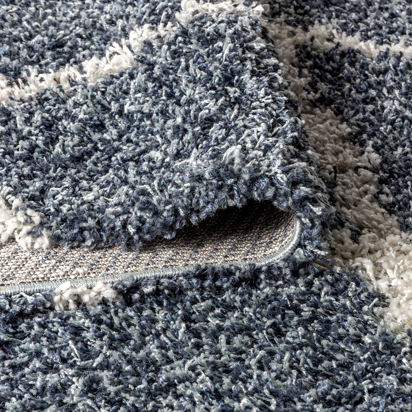 JONATHAN Y Mercer Shag Plush Tassel Denim Blue/Cream Indoor Area Rug, 3x5, Moroccan Geometric Trellis, Transitional, Easy-Cleaning for Living Room, Bedroom, Kitchen, Non-Shedding (MCR104A-3)