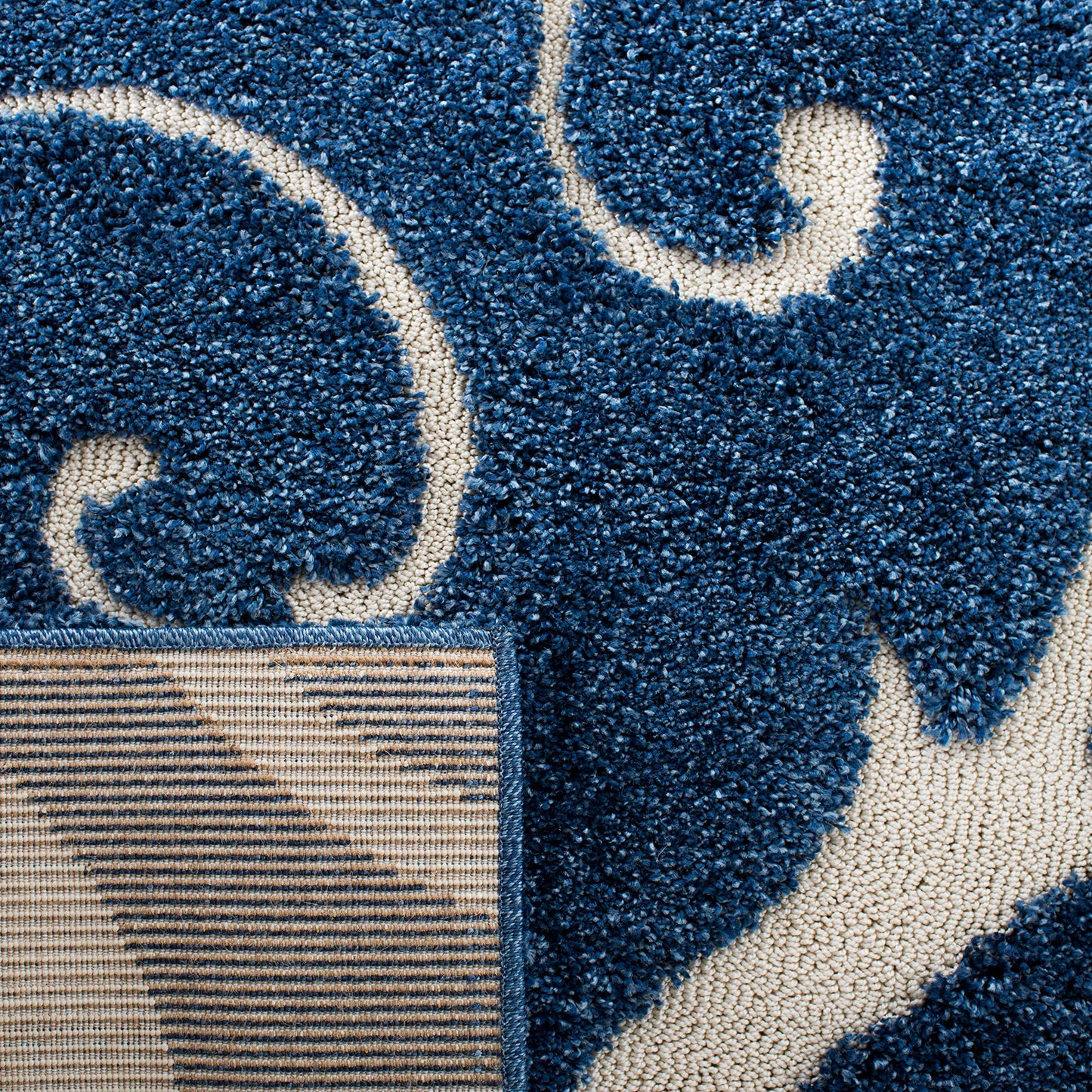 SAFAVIEH Area Rug 9x12 - Florida Shag Collection - Large - Dark Blue & Cream, Scroll Design, Non-Shedding & Easy to Clean, High-Low Plush Pile, Ideal for Living Room, Bedroom, Dining (SG455-6511)