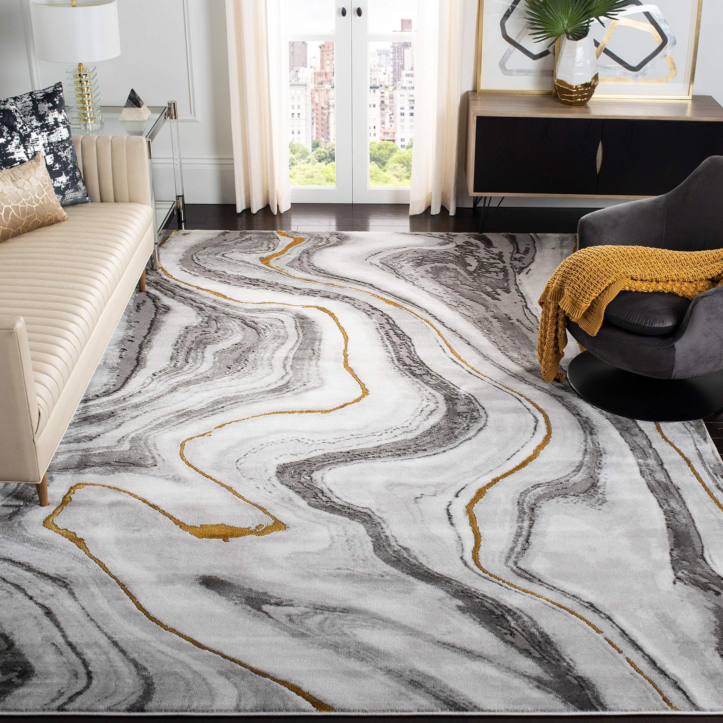 SAFAVIEH Area Rug 8x10 - Craft Collection - Large - Grey & Gold, Modern Abstract Design, Non-Shedding & Easy Cleaning, Ideal for Living Room, Bedroom, Office, Dining Space (CFT819F)