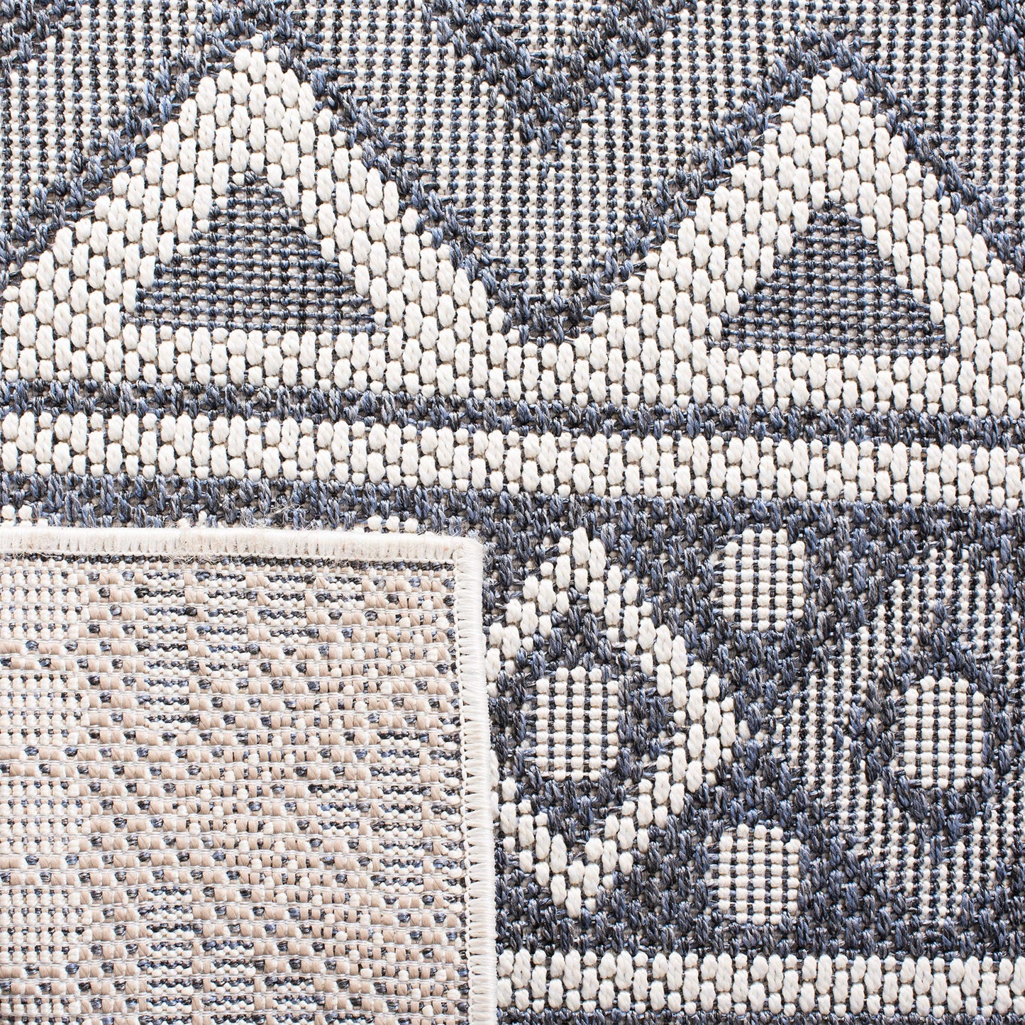 SAFAVIEH Washable Rug Outdoor Bermuda Collection - 9' x 12', Navy & Cream, Non-Shedding & Easy to Clean, Ideal for Patio, Backyard, Mudroom (BMU818N)