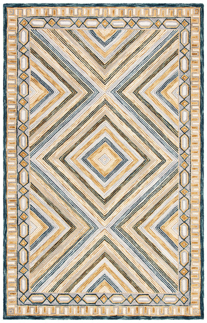 SAFAVIEH Aspen Collection Area Rug - 6' x 9', Navy & Gold, Handmade Boho Wool, Ideal for High Traffic Areas in Living Room, Bedroom (APN809N)