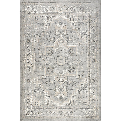 Nuloom Gena Light Grey/Ivory, 4' x 6', Distressed Medallion, Soft and Cozy, High Traffic, Stain Resistant, Easy Clean, Durable Area Rug for Bedroom, Living Room, Dining Space, Den, Foyer, Entryway