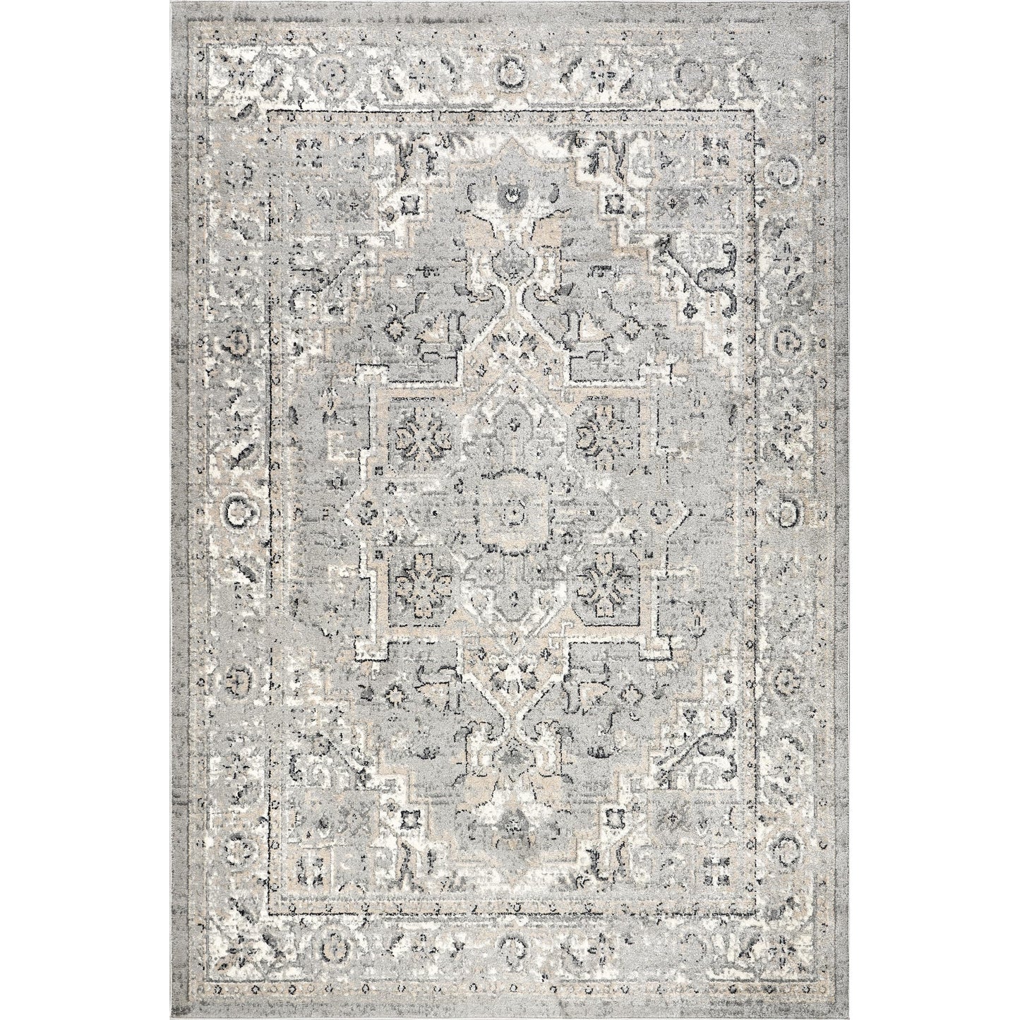 Nuloom Gena Light Grey/Ivory, 13' x 15', Distressed Medallion, Soft and Cozy, High Traffic, Stain Resistant, Easy Clean, Durable Area Rug for Bedroom, Living Room, Dining Space, Den, Foyer, Entryway